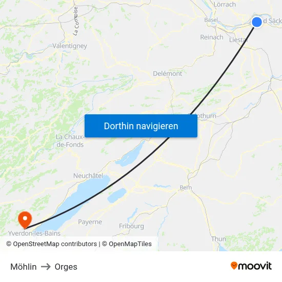 Möhlin to Orges map