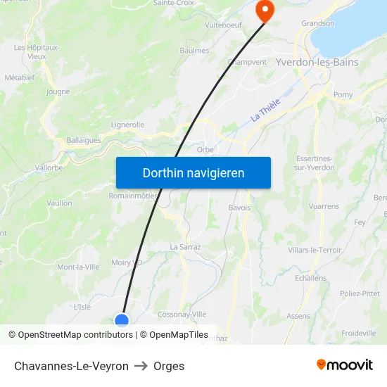 Chavannes-Le-Veyron to Orges map