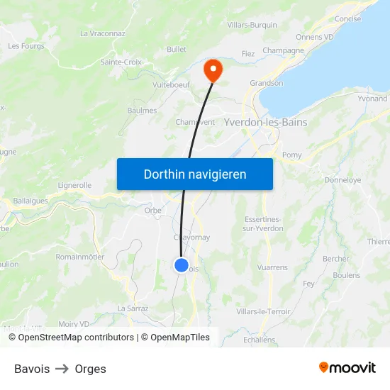 Bavois to Orges map