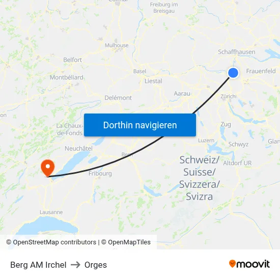 Berg AM Irchel to Orges map