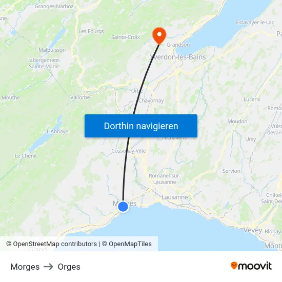 Morges to Orges map