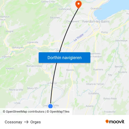 Cossonay to Orges map