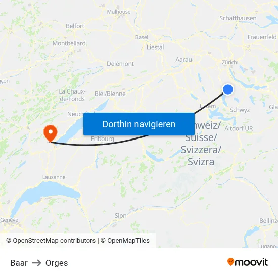 Baar to Orges map