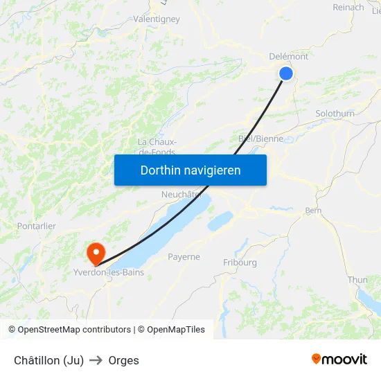 Châtillon (Ju) to Orges map