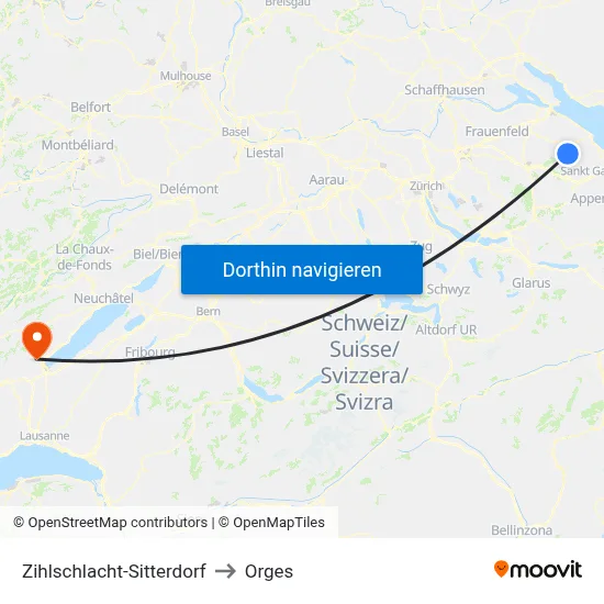 Zihlschlacht-Sitterdorf to Orges map