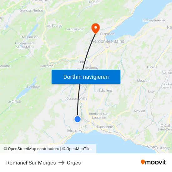 Romanel-Sur-Morges to Orges map
