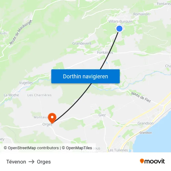 Tévenon to Orges map