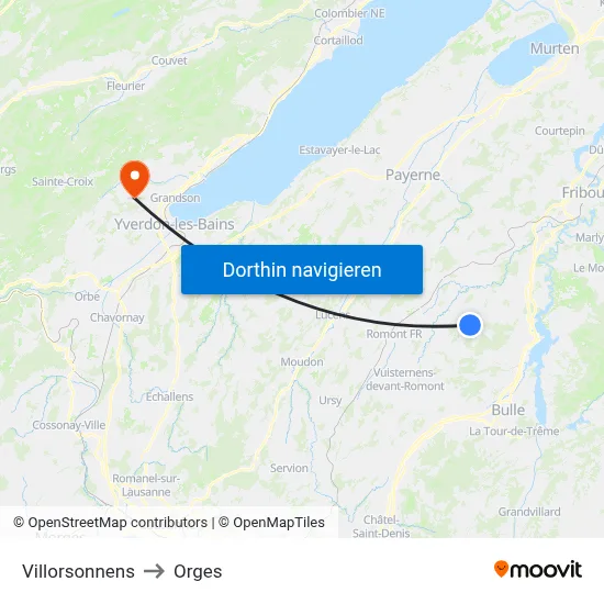 Villorsonnens to Orges map