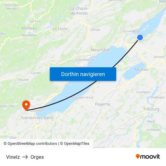 Vinelz to Orges map