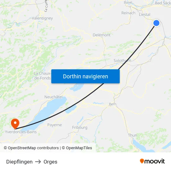 Diepflingen to Orges map