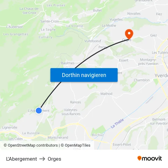 L'Abergement to Orges map