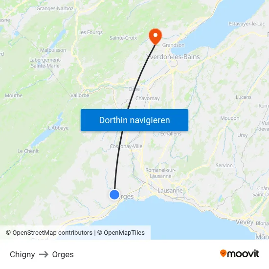 Chigny to Orges map