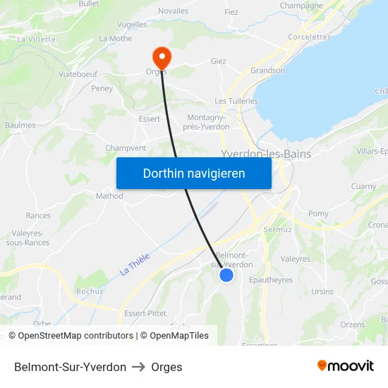 Belmont-Sur-Yverdon to Orges map