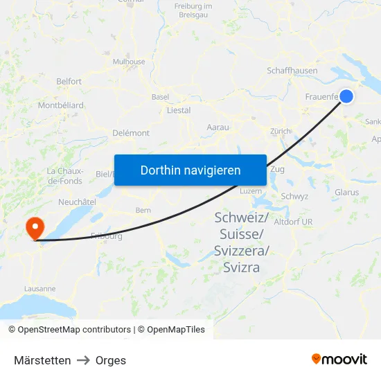 Märstetten to Orges map