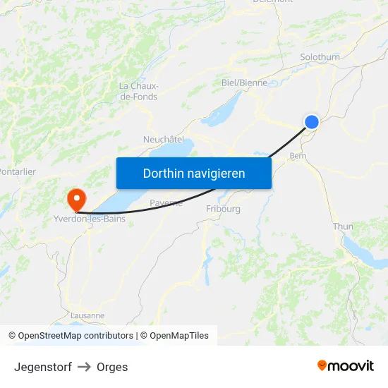 Jegenstorf to Orges map