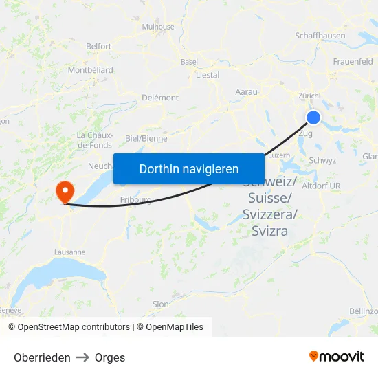 Oberrieden to Orges map