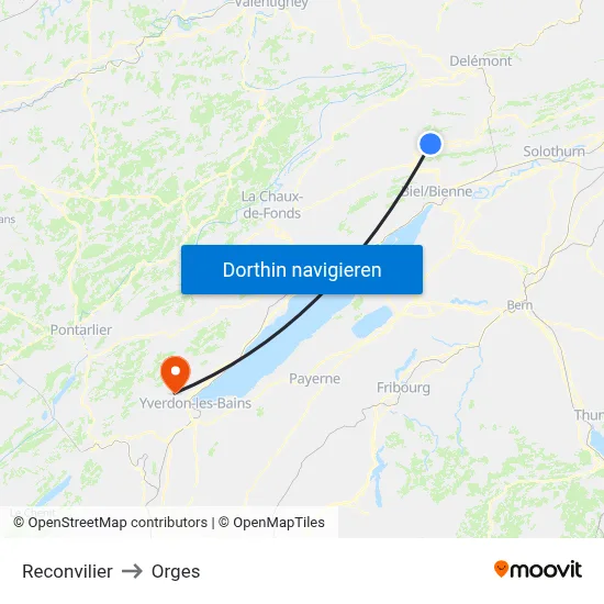 Reconvilier to Orges map