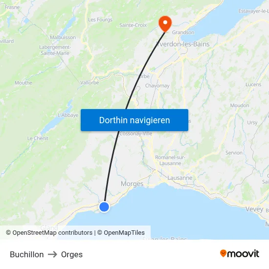 Buchillon to Orges map