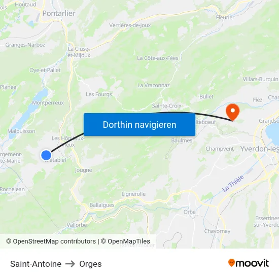 Saint-Antoine to Orges map