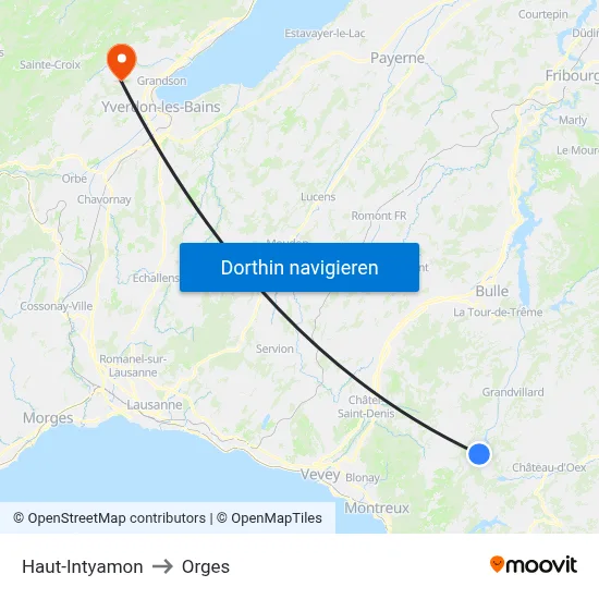 Haut-Intyamon to Orges map