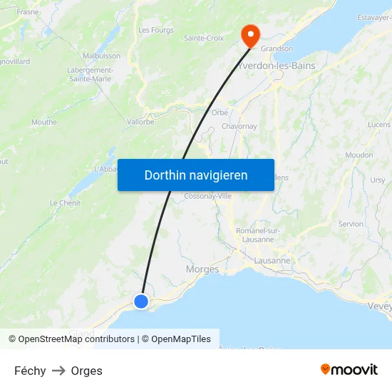 Féchy to Orges map