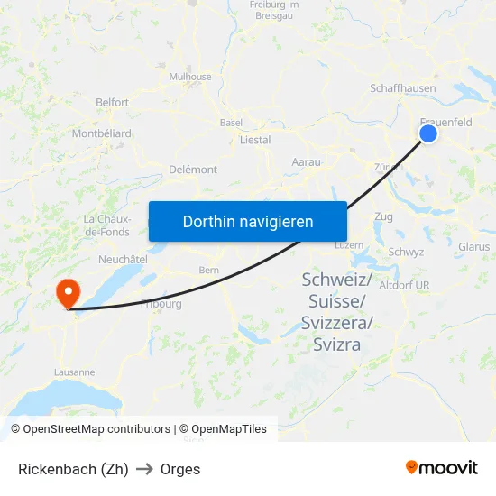 Rickenbach (Zh) to Orges map