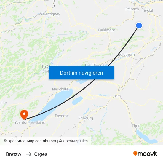 Bretzwil to Orges map