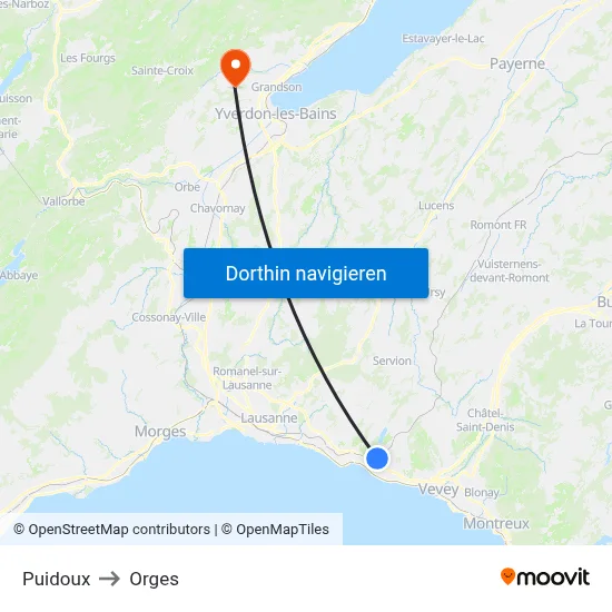 Puidoux to Orges map