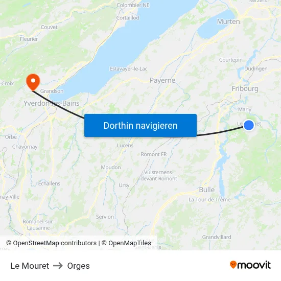 Le Mouret to Orges map