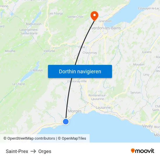 Saint-Prex to Orges map