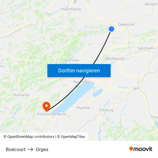 Boécourt to Orges map