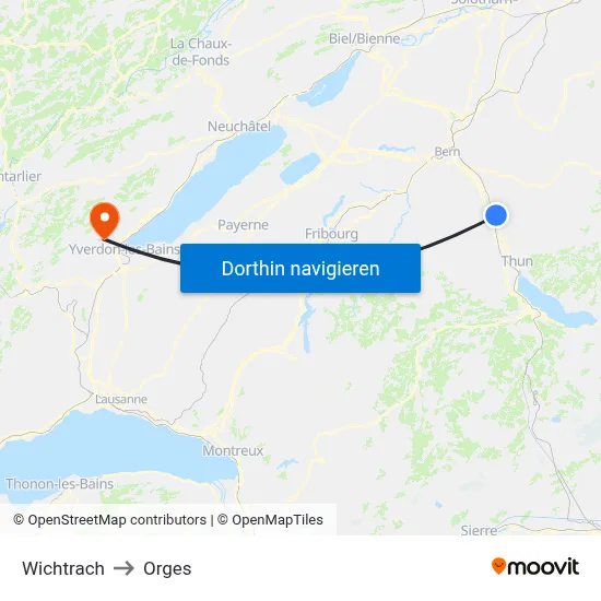 Wichtrach to Orges map