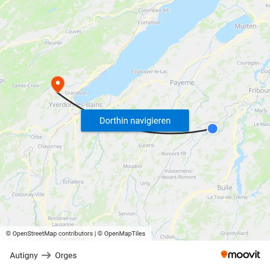 Autigny to Orges map