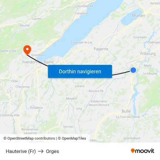 Hauterive (Fr) to Orges map