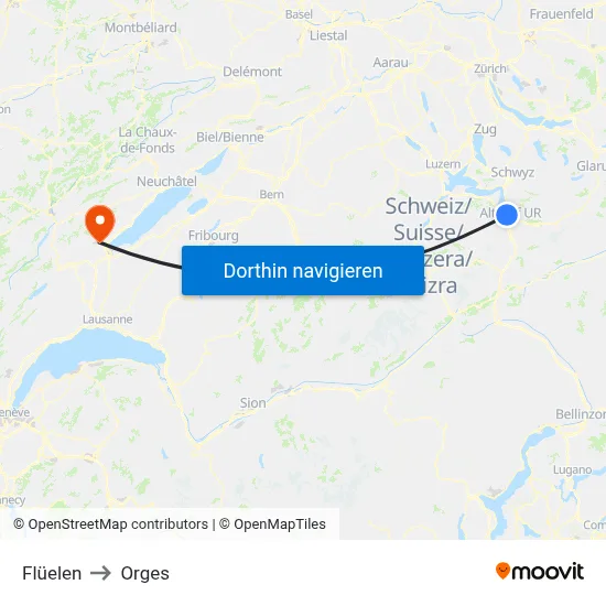 Flüelen to Orges map