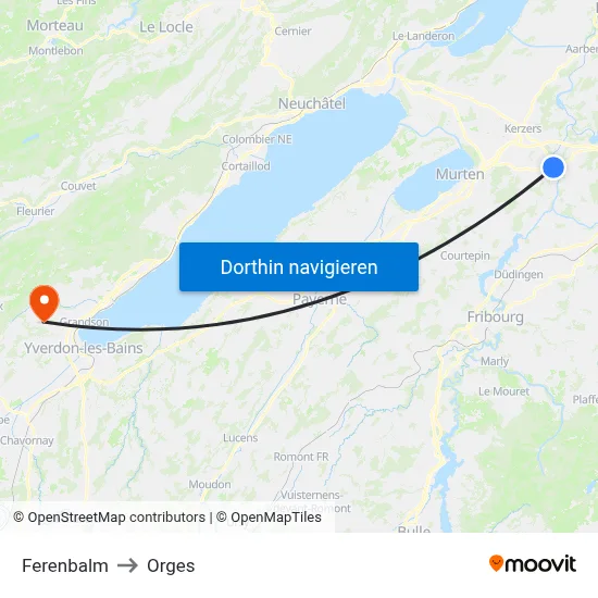 Ferenbalm to Orges map
