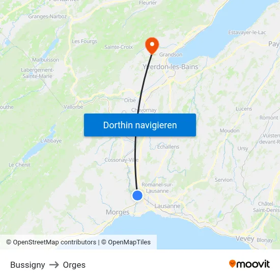 Bussigny to Orges map