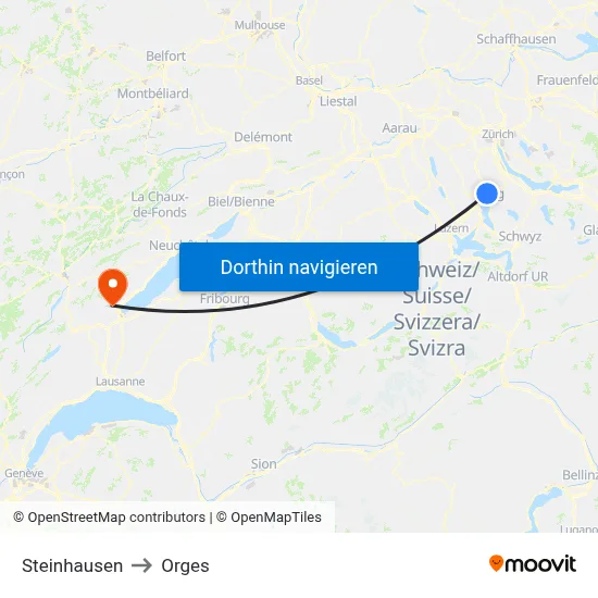 Steinhausen to Orges map