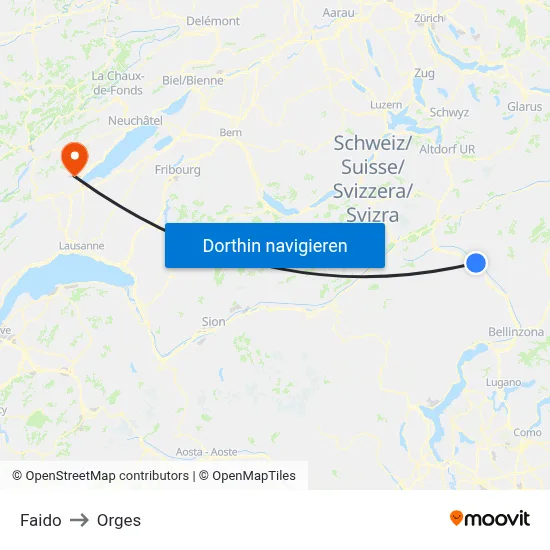 Faido to Orges map