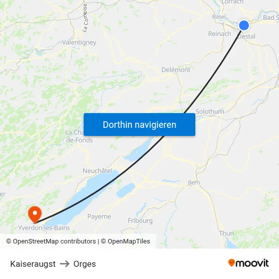 Kaiseraugst to Orges map