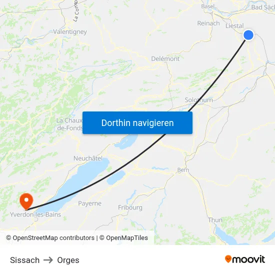 Sissach to Orges map