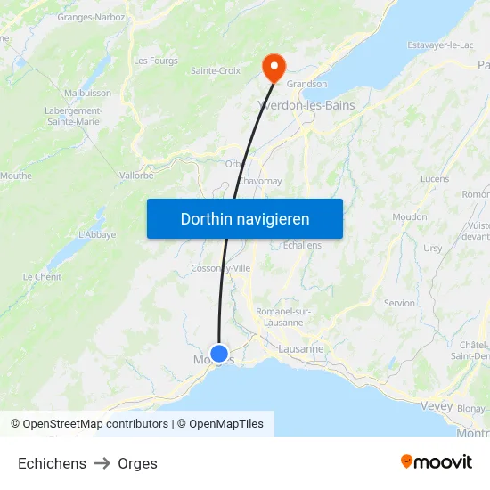 Echichens to Orges map