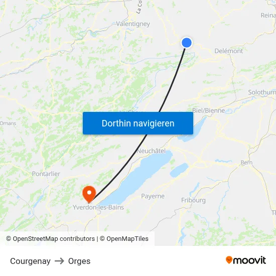 Courgenay to Orges map