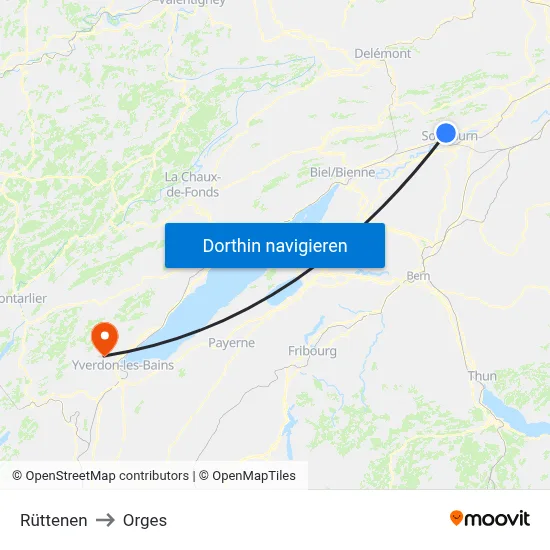 Rüttenen to Orges map