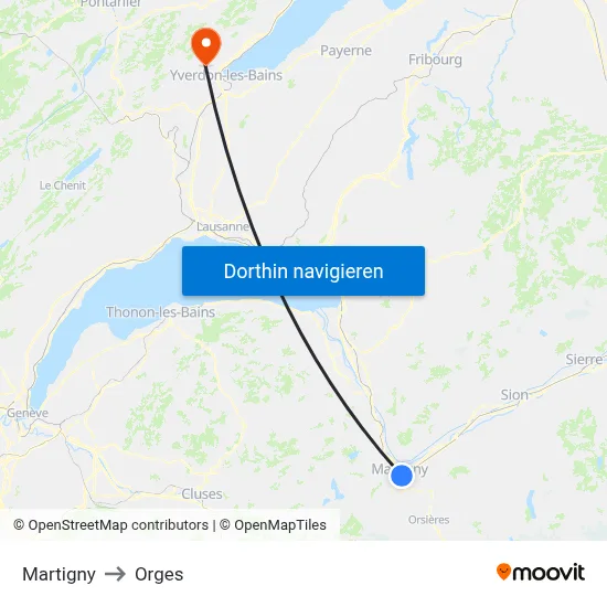 Martigny to Orges map