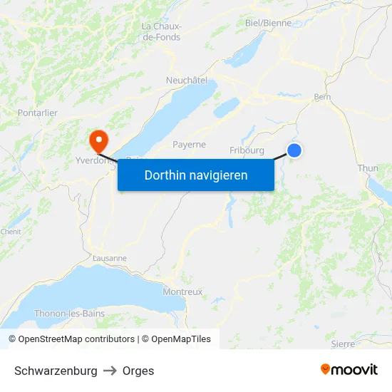 Schwarzenburg to Orges map