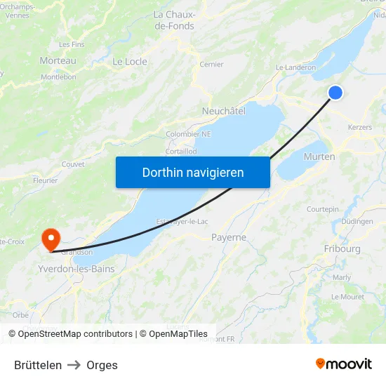 Brüttelen to Orges map