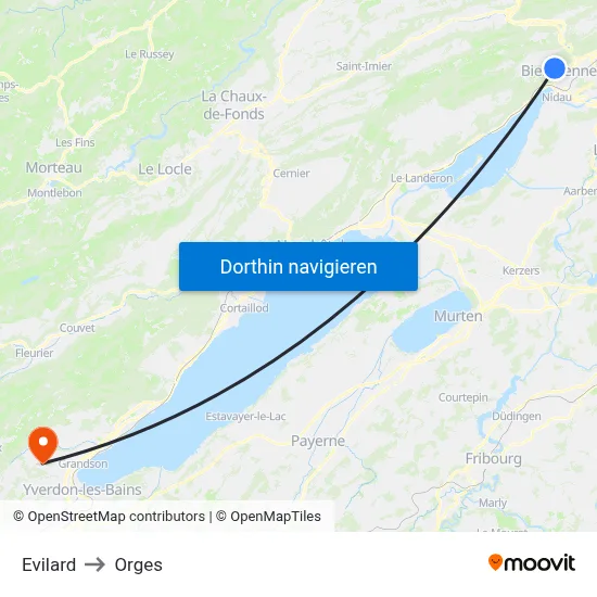 Evilard to Orges map