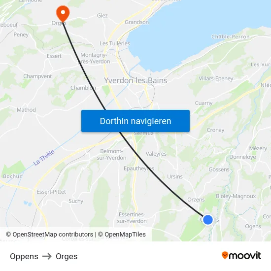 Oppens to Orges map
