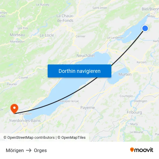 Mörigen to Orges map